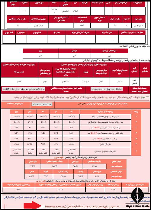 کد دسترسی به انتخاب رشته آزاد